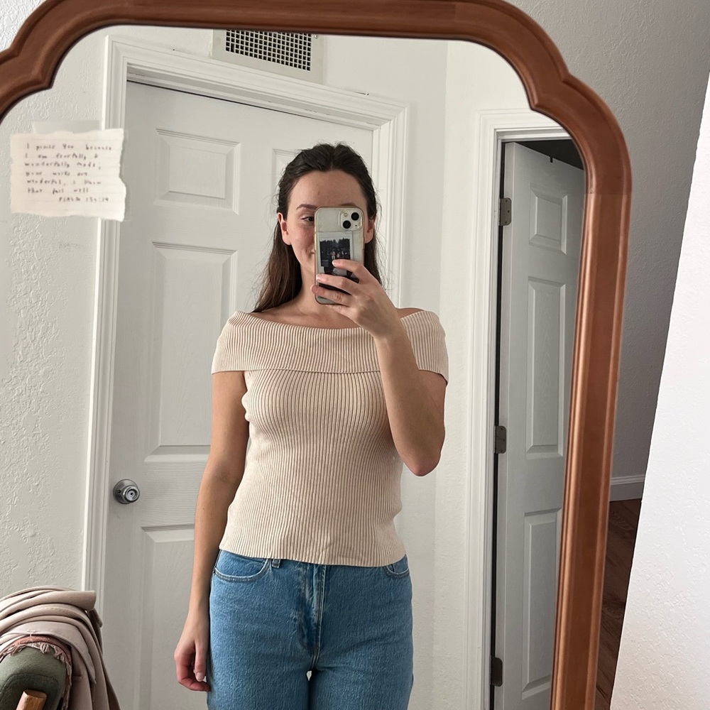 Cream Off-Shoulder Sweater Size S